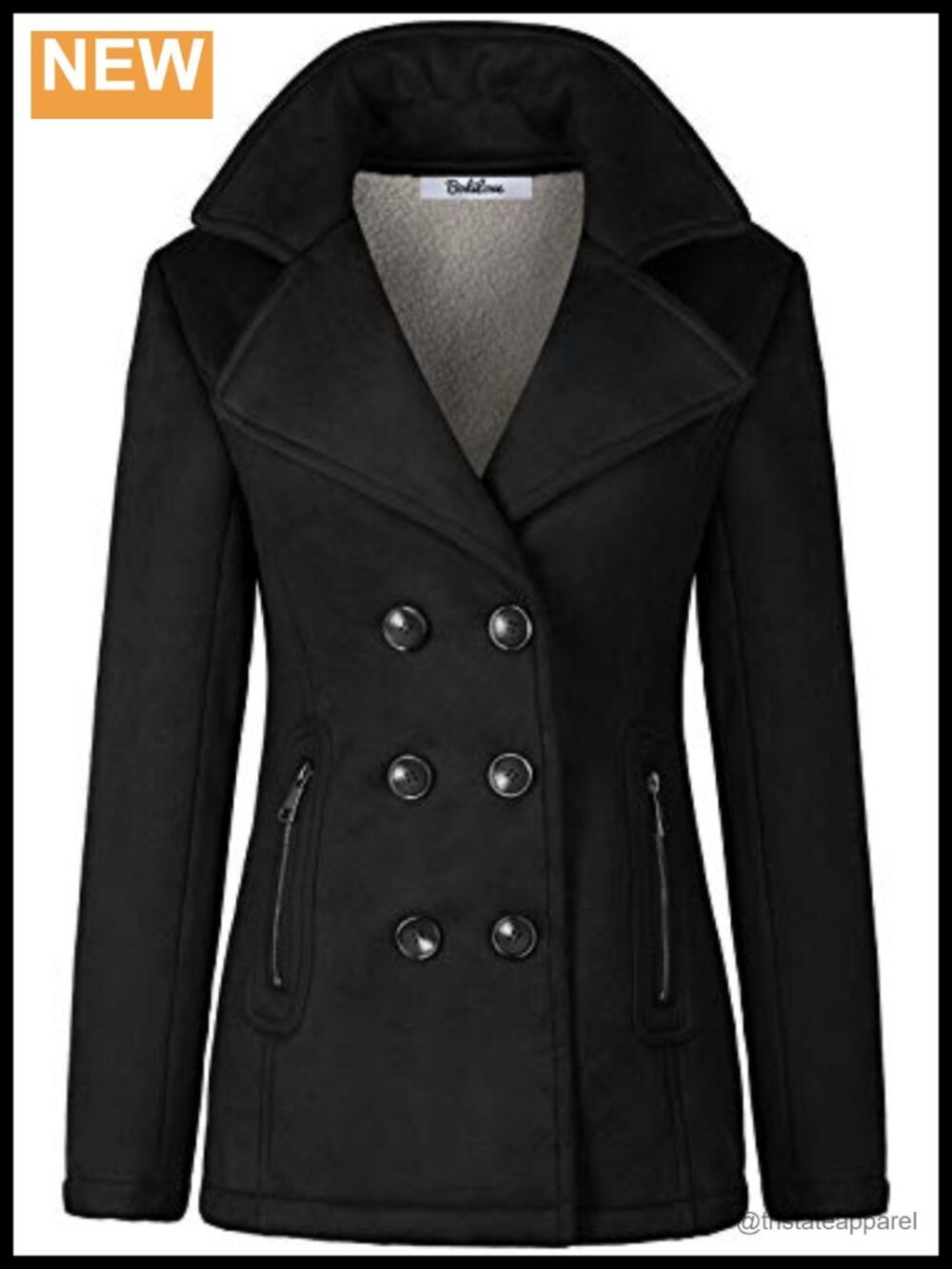 Faux Fur Trim Fitted Pea Coat Wrap Coat